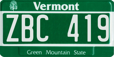VT license plate ZBC419