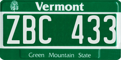 VT license plate ZBC433