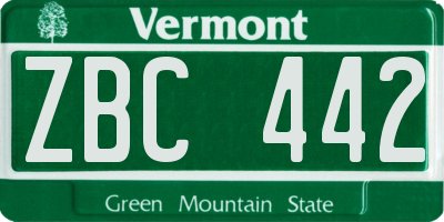 VT license plate ZBC442