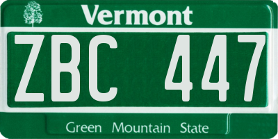 VT license plate ZBC447