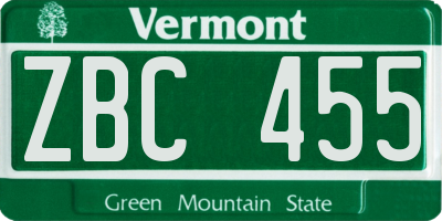 VT license plate ZBC455