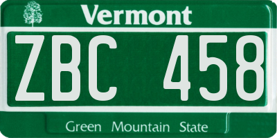 VT license plate ZBC458