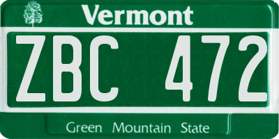 VT license plate ZBC472