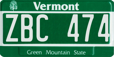 VT license plate ZBC474