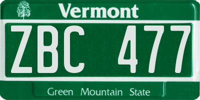VT license plate ZBC477