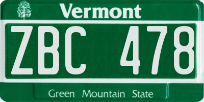 VT license plate ZBC478