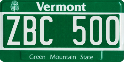 VT license plate ZBC500