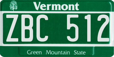 VT license plate ZBC512