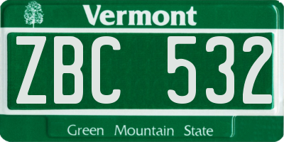 VT license plate ZBC532