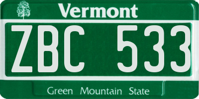 VT license plate ZBC533