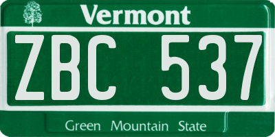 VT license plate ZBC537