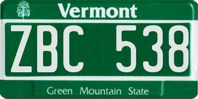 VT license plate ZBC538