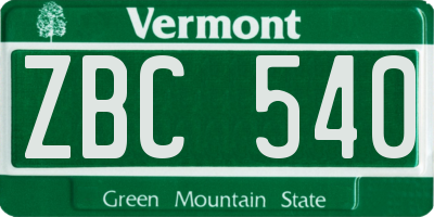 VT license plate ZBC540