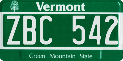 VT license plate ZBC542