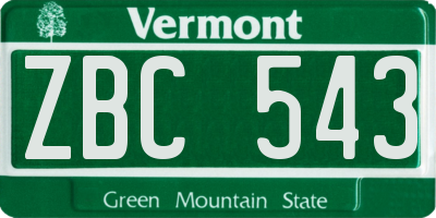 VT license plate ZBC543