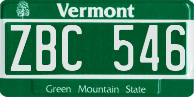 VT license plate ZBC546