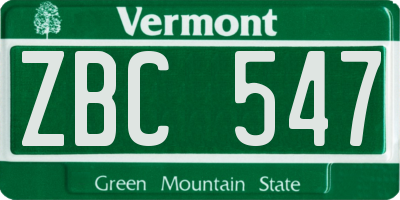 VT license plate ZBC547