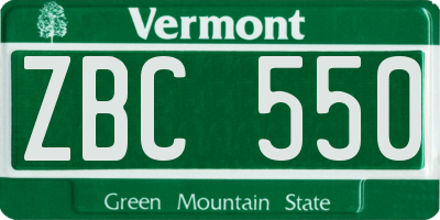VT license plate ZBC550
