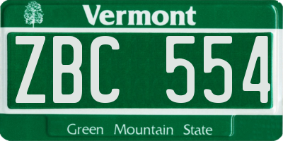 VT license plate ZBC554