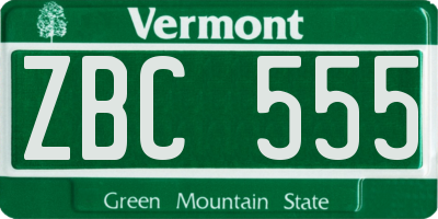 VT license plate ZBC555