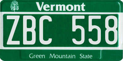 VT license plate ZBC558