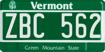 VT license plate ZBC562