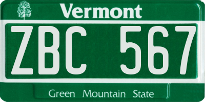 VT license plate ZBC567