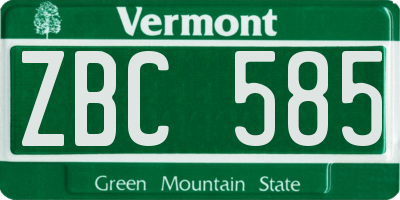 VT license plate ZBC585