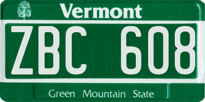 VT license plate ZBC608