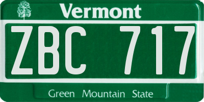 VT license plate ZBC717