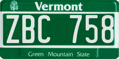 VT license plate ZBC758