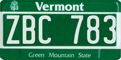VT license plate ZBC783