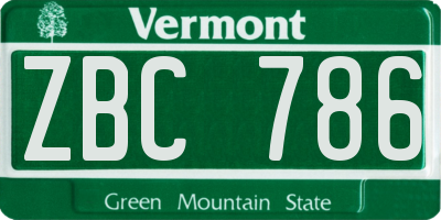 VT license plate ZBC786