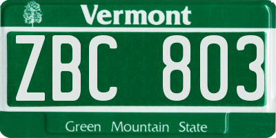 VT license plate ZBC803