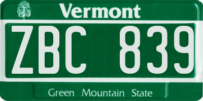 VT license plate ZBC839