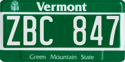 VT license plate ZBC847