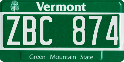 VT license plate ZBC874