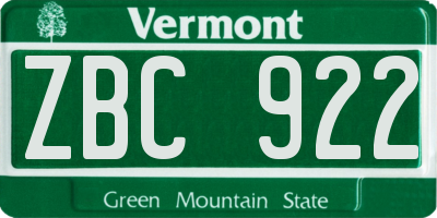 VT license plate ZBC922