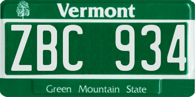VT license plate ZBC934
