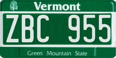 VT license plate ZBC955