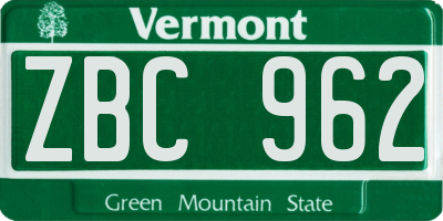 VT license plate ZBC962