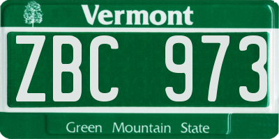 VT license plate ZBC973