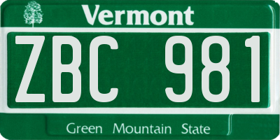 VT license plate ZBC981