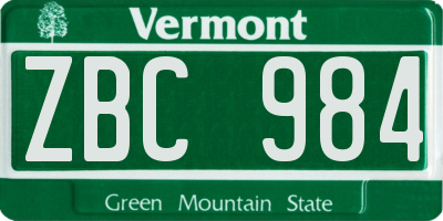 VT license plate ZBC984