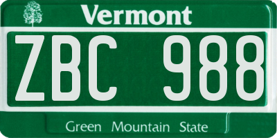 VT license plate ZBC988