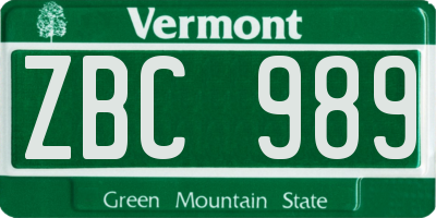 VT license plate ZBC989