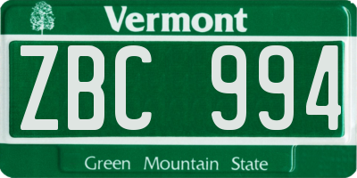 VT license plate ZBC994