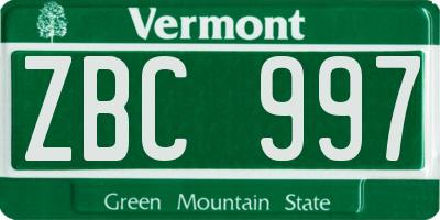 VT license plate ZBC997