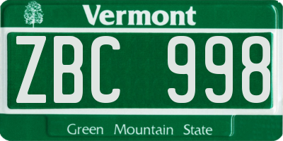 VT license plate ZBC998