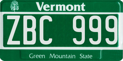 VT license plate ZBC999
